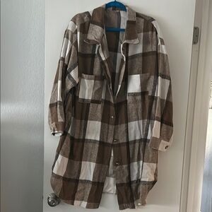 Brown and White Plaid Coat